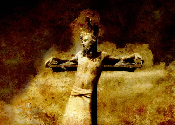 在十字架上对耶稣的阐释 图形化的绘画版本 塞皮亚效应 — 图库照片