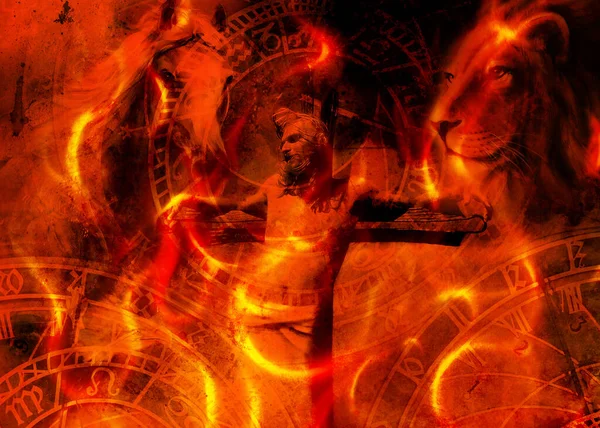 Інтерпретація Ісуса Хресті Тваринах Зодіаку Графічне Зображення Версії Ефект Пожежі — стокове фото