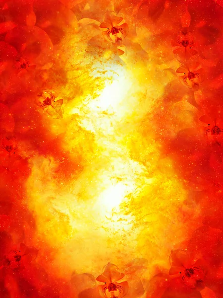 Kozmikus Tér Virággal Színes Galaxis Háttér Számítógép Kollázs Tűzhatás — Stock Fotó