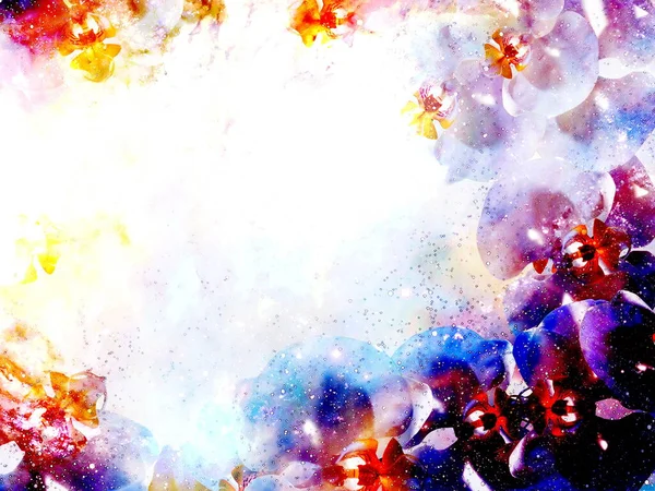 Kosmiska Rymden Med Blomma Färg Galaxy Bakgrund Dator Collage — Stockfoto
