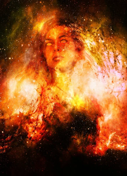 Goddess Woman in Cosmic space. Cosmic Space background