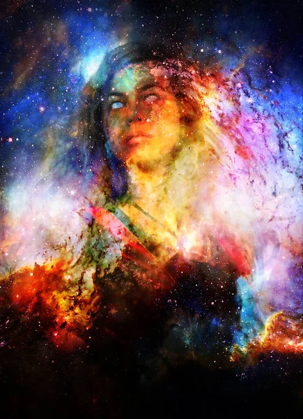 Bogini Kobieta Kosmicznej Przestrzeni Kosmiczne Tło Przestrzeni — Zdjęcie stockowe