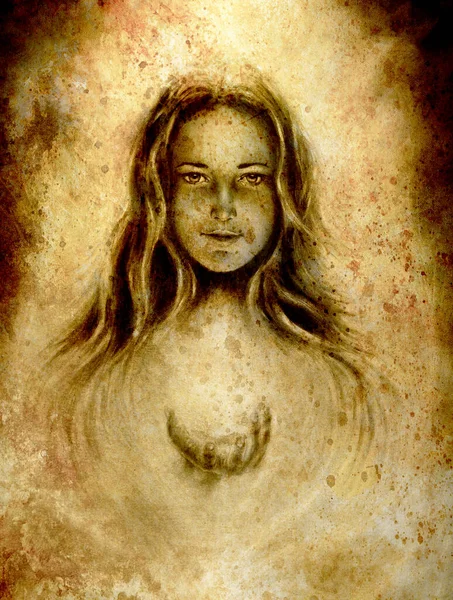 Painting Goddeess Woman Eye Contact Sepia Effect — Stock Photo, Image