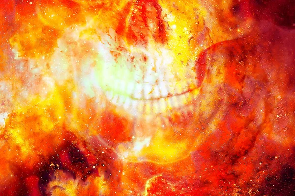 Részletes Koponya Száj Színes Kozmikus Absztrakt Háttér Tűzhatás — Stock Fotó