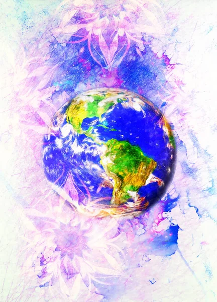 Planet Erde Lichtkreis Computercollage Erdkonzept Marmoreffekt — Stockfoto