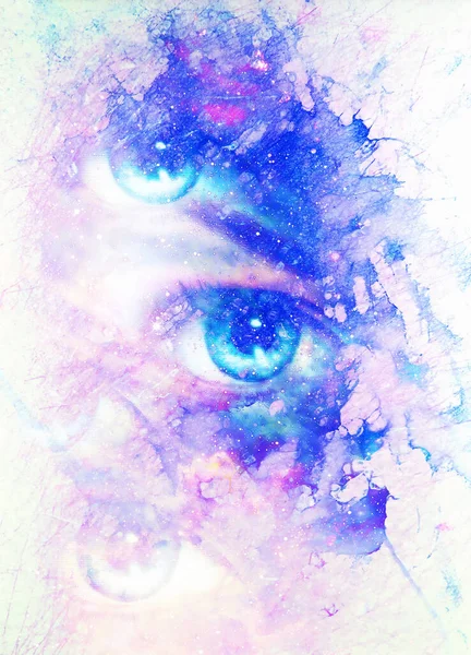 Kobiece Oczy Kosmicznym Tle Projekt Malarski Graficzny Efekt Marmuru — Zdjęcie stockowe