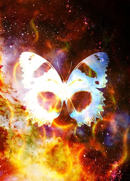 宇宙空間での蝶と炎 色宇宙抽象的背景 — ストック写真