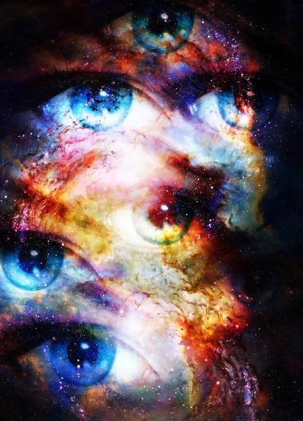 Kozmik Arka Planda Kadın Gözleri Boyama Grafik Tasarımı — Stok fotoğraf
