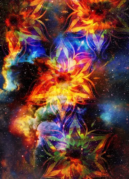 Filigrane 宇宙背景 コンピューター コラージュのマンダラ図形で花飾り — ストック写真