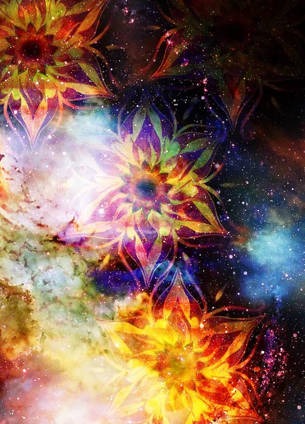 Filigrane Floral Ornament Mandala Shape Cosmic Backgrond Computer Collage — Stock Photo, Image