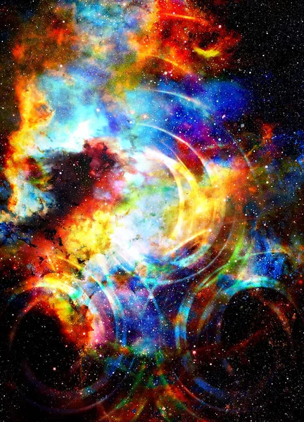 光の輪を持つ宇宙空間と星 — ストック写真