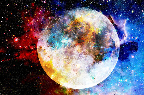 Cosmic space and moon. color cosmic abstract background