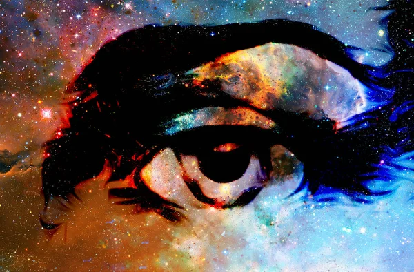 宇宙空間におけるイエスの目 コンピュータコラージュ版 — ストック写真