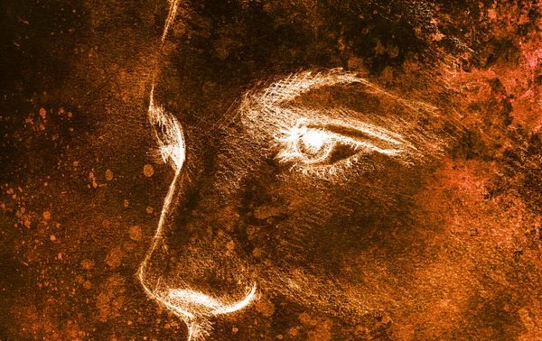 Güzel kadın gözü. Eski kağıda kalem çizimi. Renk efekti