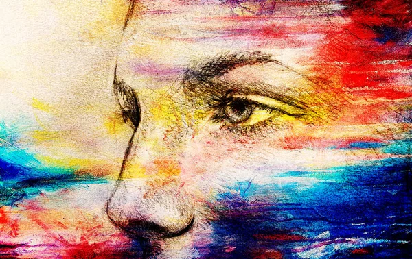 Magnifique Oeil Femme Dessin Crayon Sur Vieux Papier Effet Couleur — Photo