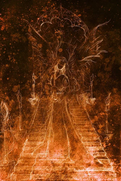 Мистическая Женщина Ангел Стоит Лестнице Порталом Наверху Цветной Эффект — стоковое фото