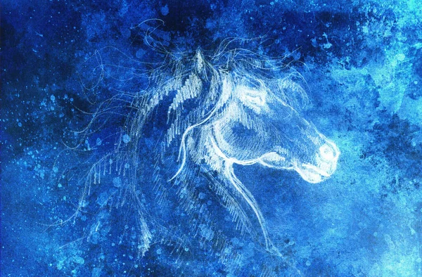 古紙に馬を描き オリジナルの手描き カラー効果 — ストック写真