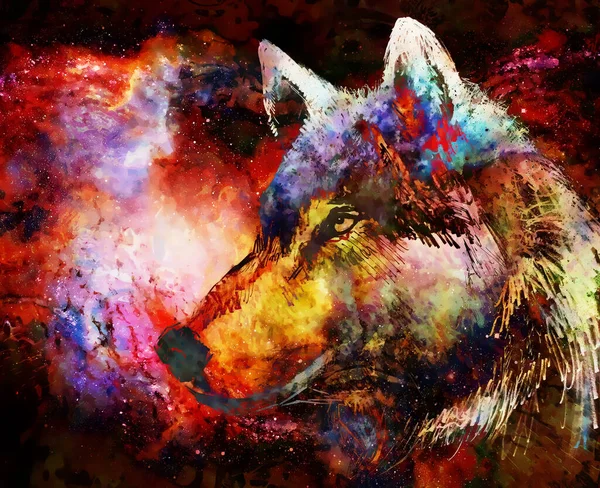 Wolf Portrait Mighty Cosmical Wolf Cosmic Space — Stock Photo, Image