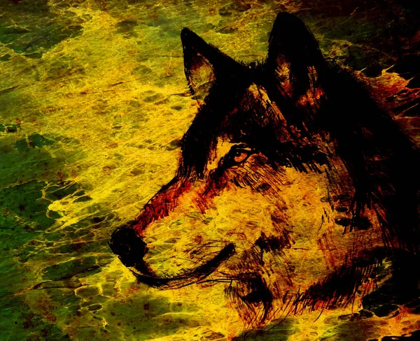 古い紙の上にオオカミを描く 元の手描き 色効果 — ストック写真