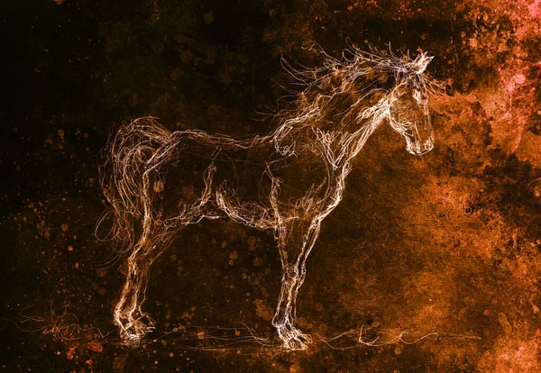 Eski kağıda at çizmek, orijinal el çizmek. Renk efekti