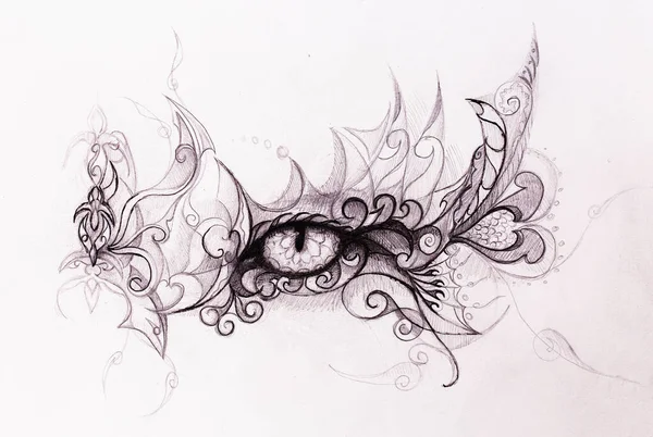 Mystic Eye Beautiful Ornamental Drawing Old Paper Original Hand Draw — Stock Photo, Image