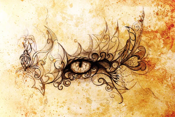 Mystisches Auge Und Schöne Zierde Zeichnung Auf Altem Papier Original — Stockfoto
