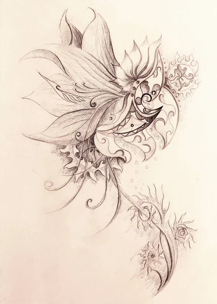 Süslü çizim. Orijinal el çizimi ve bilgisayar kolajı