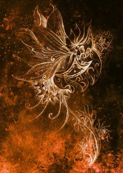 Süs çizim. Özgün el çizmek ve bilgisayar kolaj. Renk yapısı