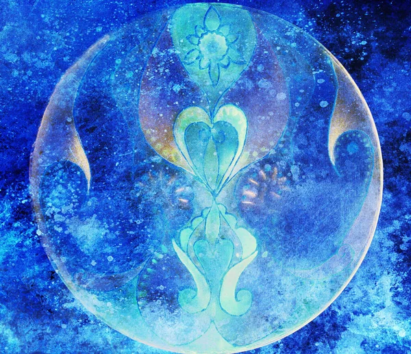 Ornamentele Mandala Originele Handkunst Computer Collage Blauwe Kleur Structuur Wintereffect — Stockfoto