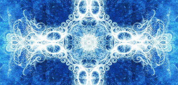 装飾的な曼荼羅 オリジナルの手描きとコンピュータのコラージュ 青い色の構造 冬の効果 — ストック写真