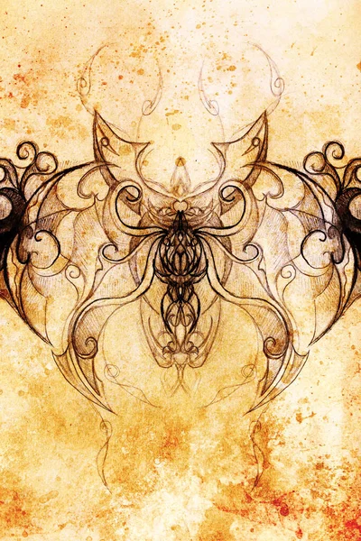 Süs çizim. Özgün el çizmek ve bilgisayar kolaj. Renk yapısı