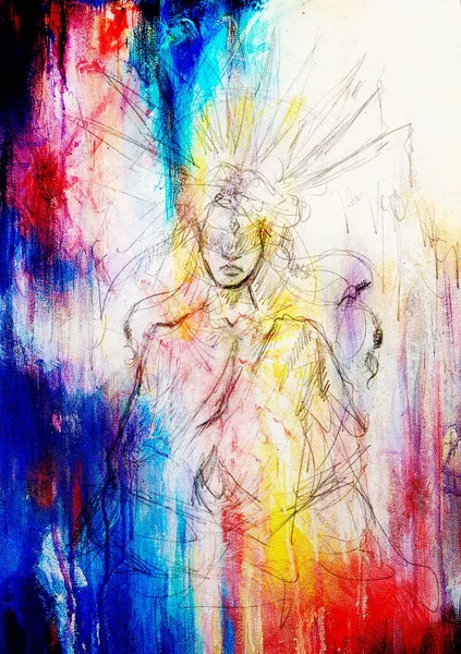 Femme Mystique Dessin Crayon Sur Vieux Papier — Photo