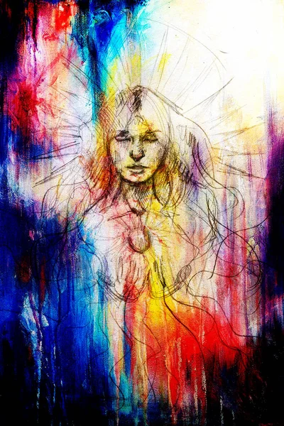 mistik kadın. eski kağıt üzerine kalem çizim