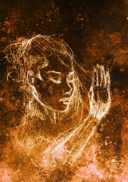 Güzel bir kadın portresi. Eski kağıda kalem çizimi. Renk efekti