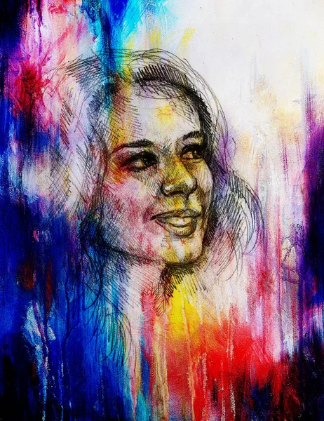 Güzel bir kadın portresi. Eski kağıda kalem çizimi