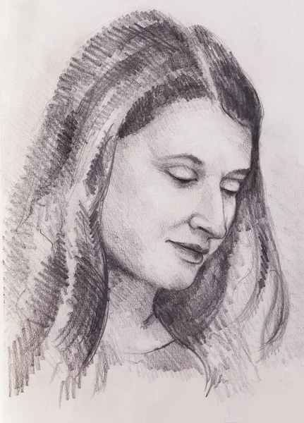 Portrait Beautiful Woman Pencil Drawing Old Paper — Stock Photo, Image