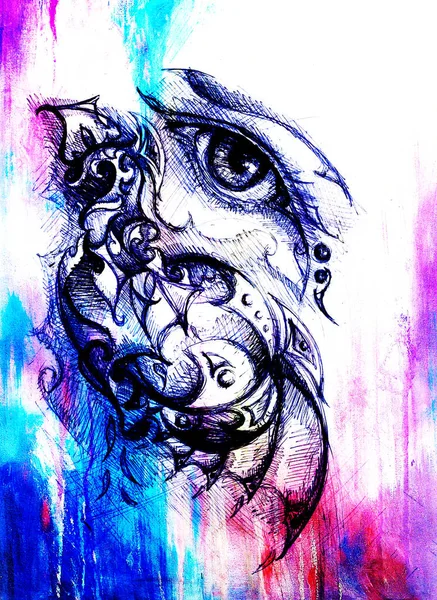 Zeichnung Des Weiblichen Auges Auf Grafischem Hintergrund Mit Ornament Farbeffekt — Stockfoto