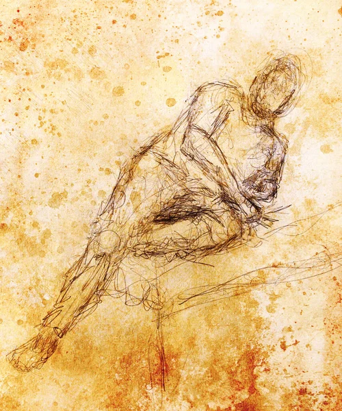Eskiz Adamı Eski Kağıda Kalem Çizimi — Stok fotoğraf