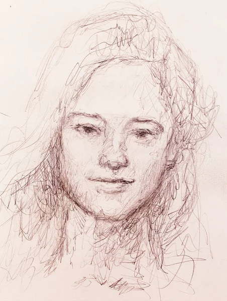 Woman Portrait Pencil Drawing Old Paper — Stock Photo, Image