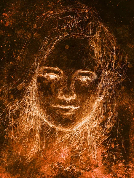 Kadın Portresi Eski Kağıda Kalem Çizimi — Stok fotoğraf