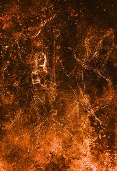 Anka kuşuyla birlikte uzun elbiseli genç kızın robot resmi. Renk efekti