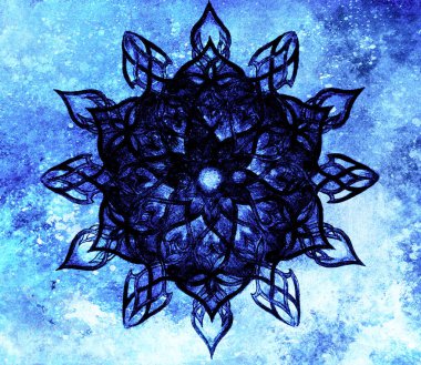 Soyut yapılandırılmış arka planda grafik efektli süslemeli mandala