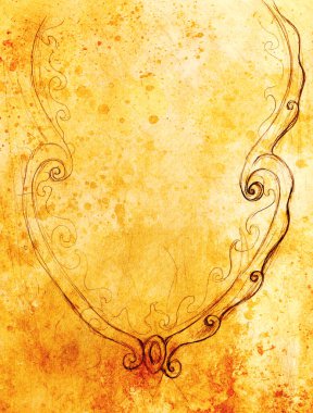 Soyut arkaplanda filigrane desenli süs çerçevesinin doğrusal çizimi