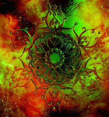 Soyut yapılandırılmış arka planda grafik efektli süslemeli mandala