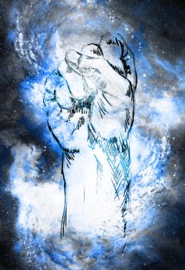 Kozmik arkaplanda ilk çizim. Bilgisayar Kolajı