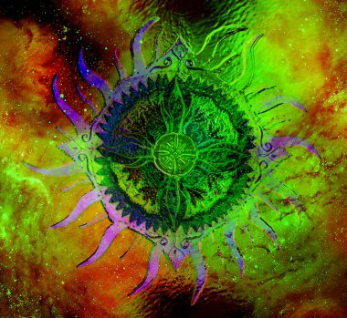 Soyut yapılandırılmış arka planda grafik efektli süslemeli mandala