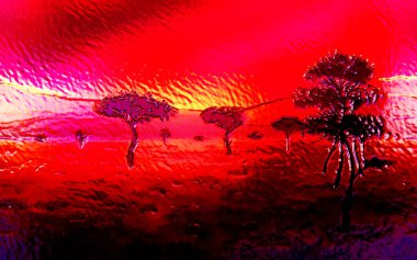 Engin Afrika manzarasında bir grup ağaç, grafik renk efekti