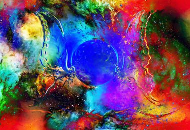 Kozmik uzayda ve ayda uçan kelebek. metal ve cam efekti