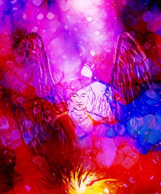 Spiritual Angel in cosmic space. Painting and graphic effect clipart