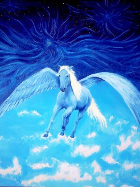 Pegasus in cosmic space. Painting and graphic design clipart